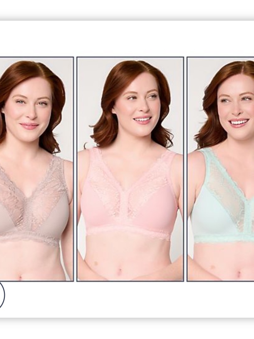 Breezies Soft Support Lace Wirefree Unlined Bra Set of Three- Pink, Nude, Mint
